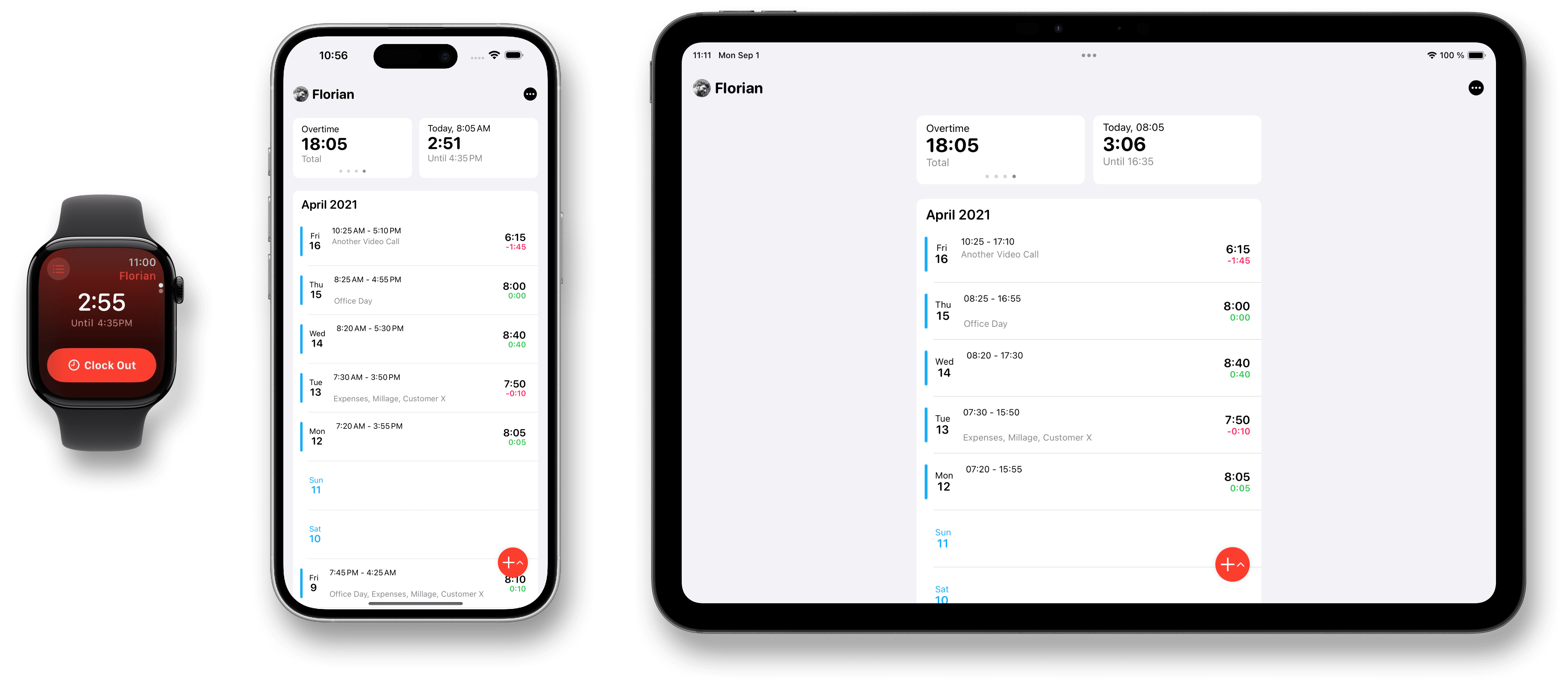 WorkTimes on iPhone, iPad, and Apple Watch